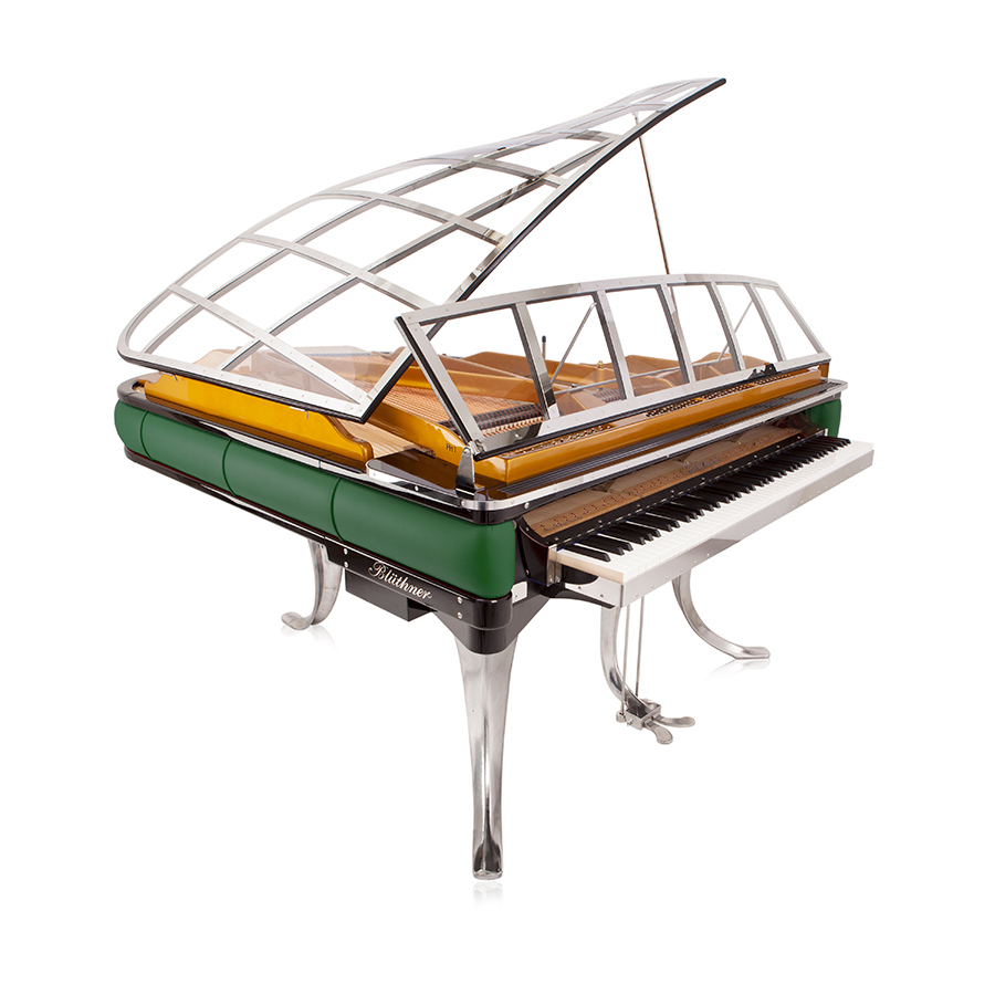 Racing Green Leather Grand Piano